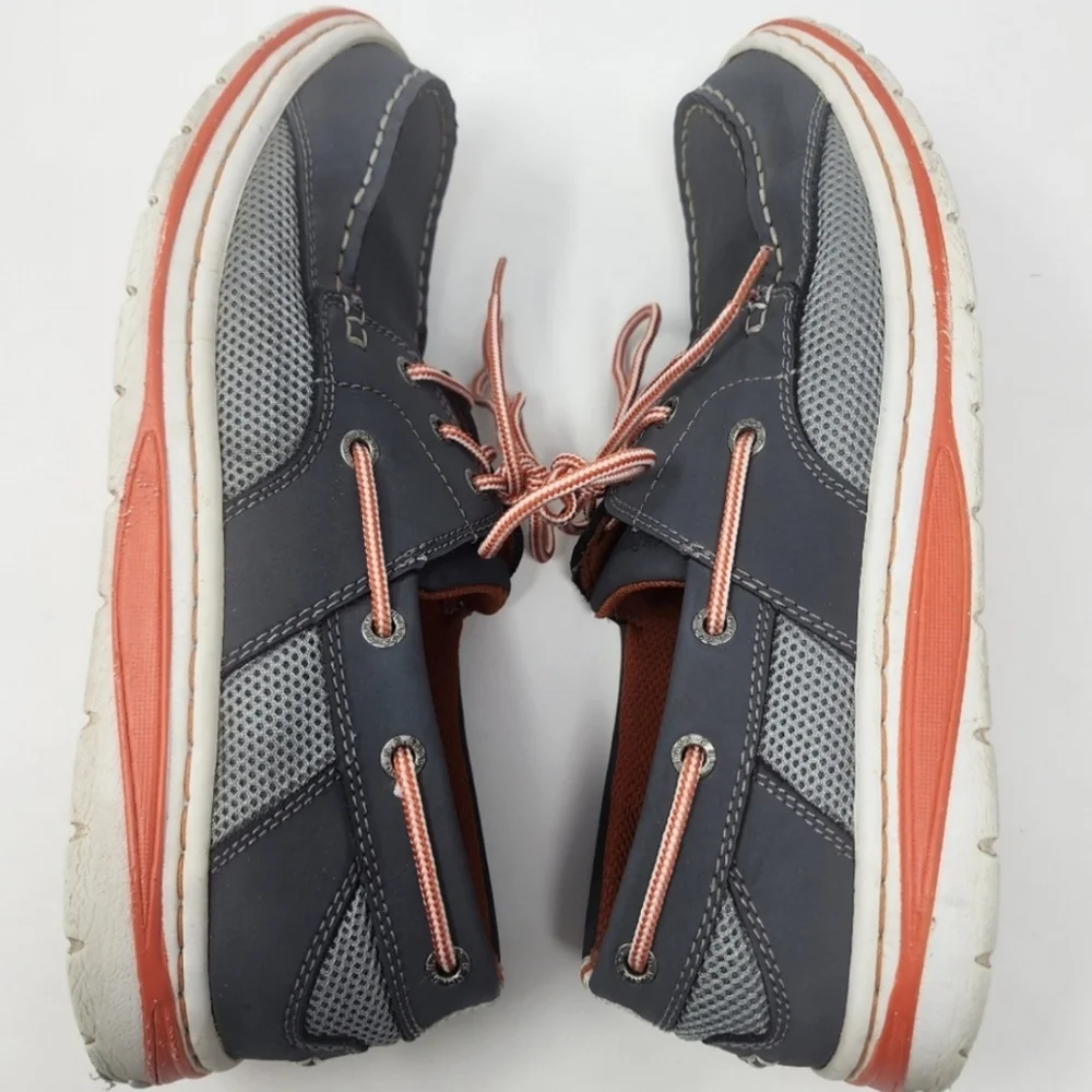 G.H. Bass Gray and Orange Leather and Fabric Boat Shoes Size 10
